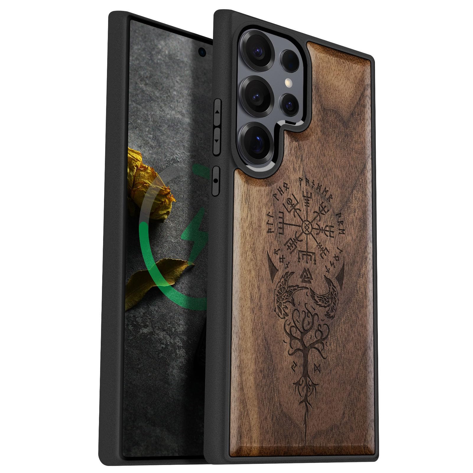 Carveit Magnetic Wooden Case for Samsung Galaxy S25 Ultra Case 2025, TPU Shockproof Cover & Wood Artisan Engraved, Compatible with MagSafe Wireless