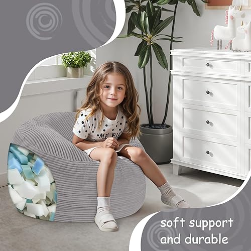 Vista 5 de COMAX Silla Puf para Niños que se Convierte en Cama Puf, Silla Puf de Pana para Niña y Niño para Dormir, Puf Relajante para Niños con Relleno, Gris