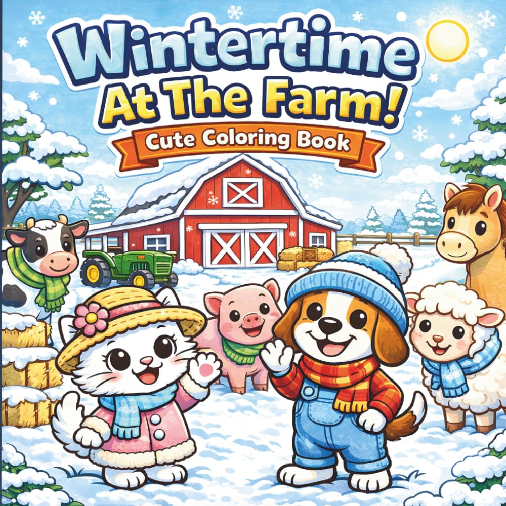 Winter At The Farm: Cute and Cozy Coloring Pages with Snowy Barns, Farm Animals, and Cozy Winter Fun for Kids