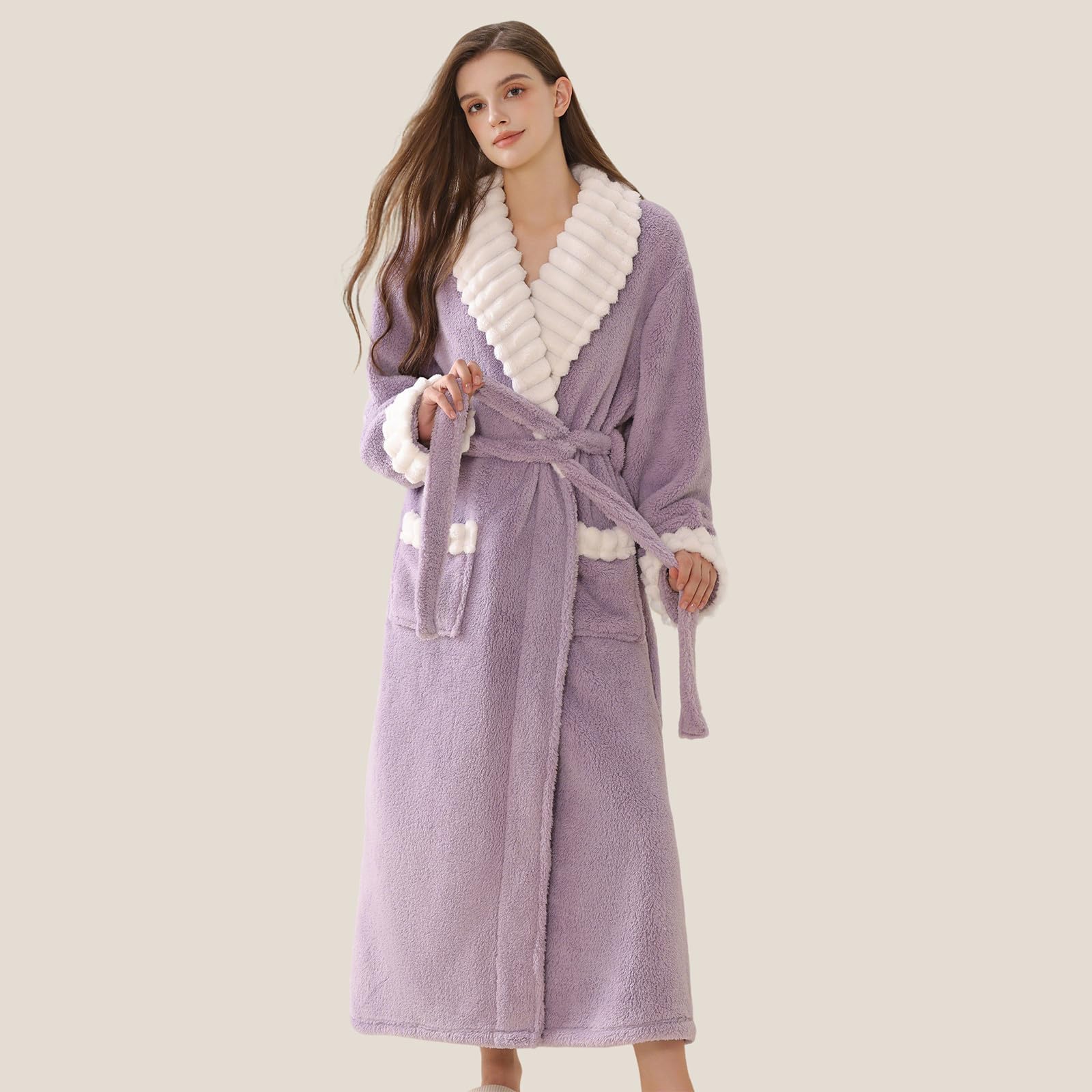 Robe De Chambre Femme Hiver - Peignoir Long d'hiver en Polaire extrêmement Doux à châle Confortable pour Femmes vêtement de détente Chaude et Luxueuse pour Saison Froide