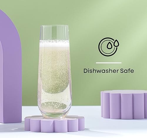 Miniatura 5 de JoyJolt Milo - Juego de 8 copas de champán sin tallo. Copas de vino Prosecco de 9.5 onzas, vasos de mimosa, juego de copas de cóctel, vaso de agua