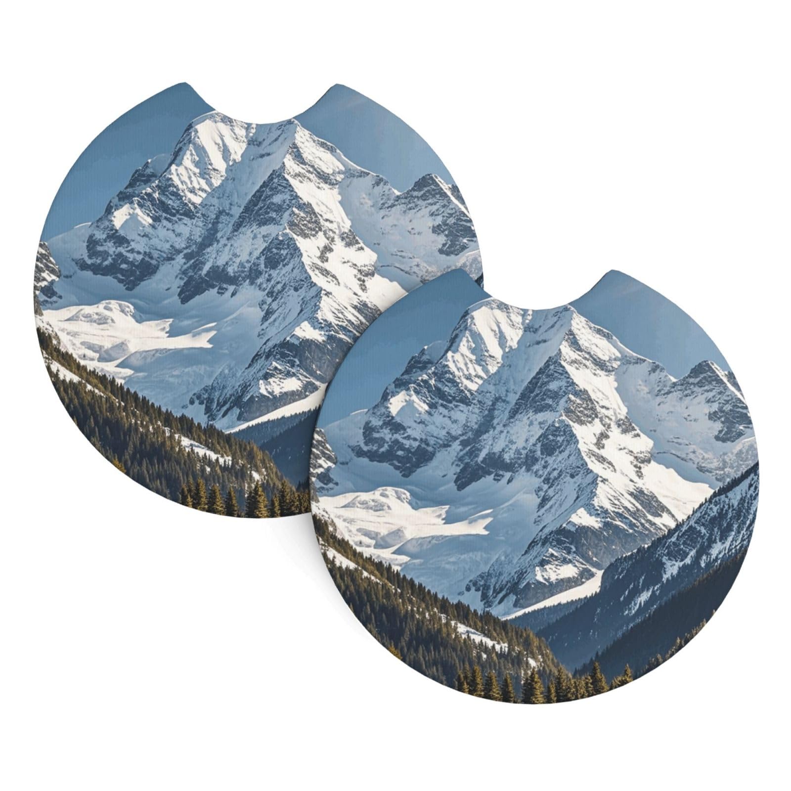 2 Pack Car Coaster for Cup Holders Spectacular Snowy Mountains Car Cup Coaster 2.7" Neoprene Non-Slip Automotive Cup Mat Universal Auto Car Interior Accessories for Women Men Cup Pad
