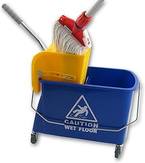 Fahreimer 17 Liter mit Wischmopp-Presse, Reinigungswagen 2-Fachsystem mit Auswringvorrichtung, fahrbarer Wischeimer für Bodenreinigung in Hotel, Büro & Gastro, Profi Putzeimer mit Wringer