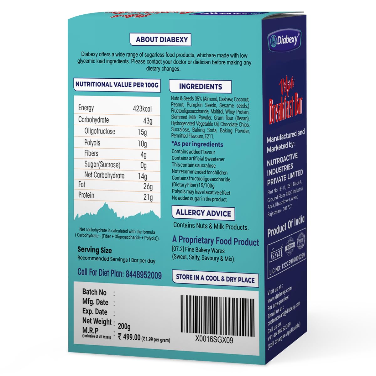 Diabexy Mini Breakfast Bar - 200 gm (Pack of 3) - Image 2 thumbnail