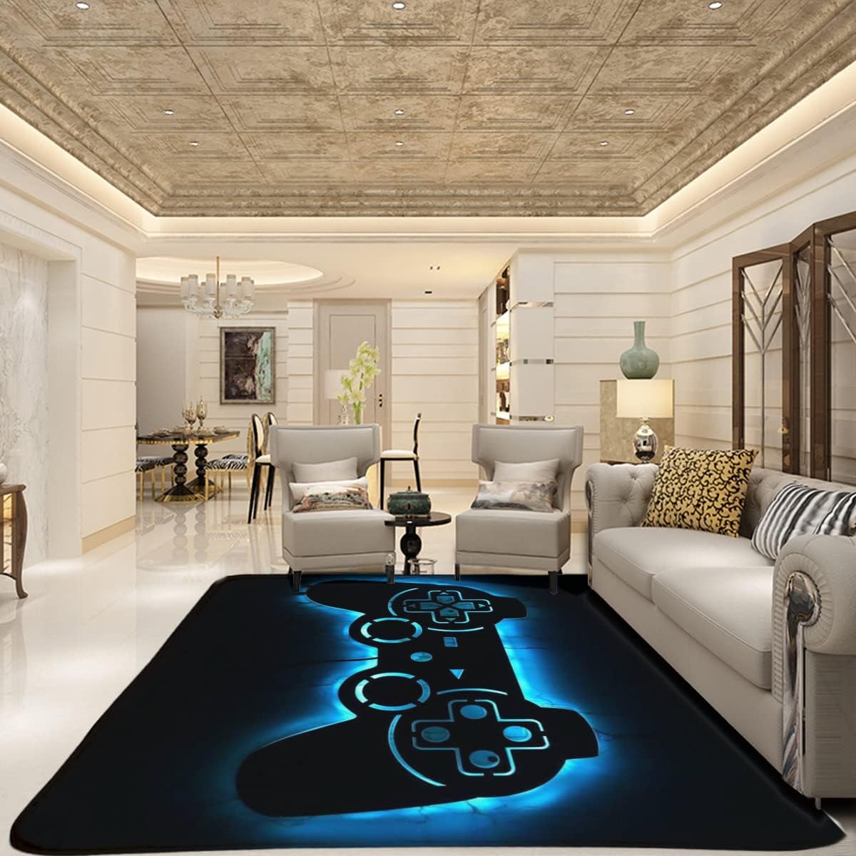 LUCKY&DONG Anime Gamer Rugs for Bedroom Boys Teens Printed Game Gamepad Carpets Living Room Mat Home Decor Non-Slip Crystal Floor Polyester Gamer Decor Doormats 39x60in