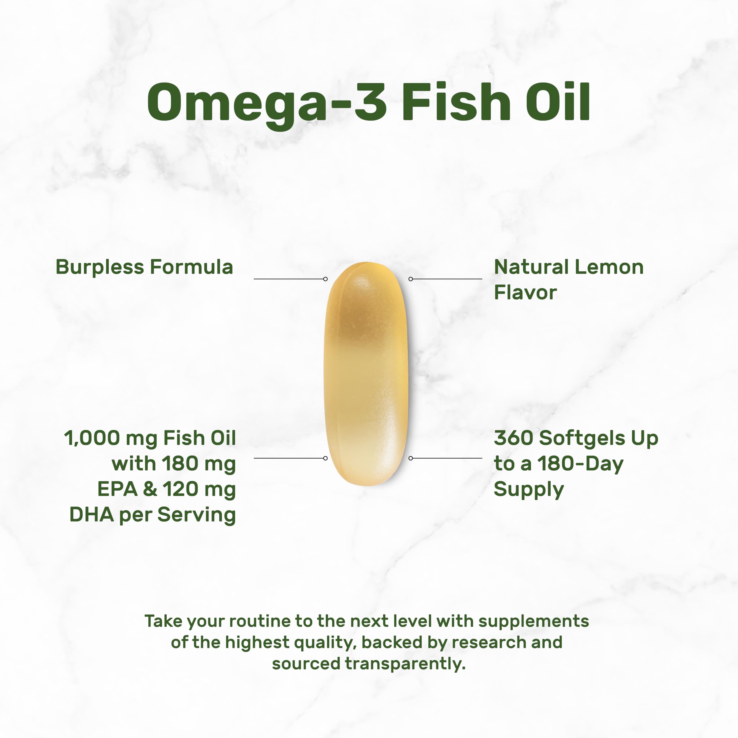 DEAL SUPPLEMENT Omega-3 Fish Oil Burpless Formula from Wild Caught Deep Sea Fish, 360 Softgels | 1,000mg Fish Oil with 180 EPA & 120 DHA per Serving | Natural Lemon Flavor | Non-Gmo, cGMP Manufactured — Amazon image 3