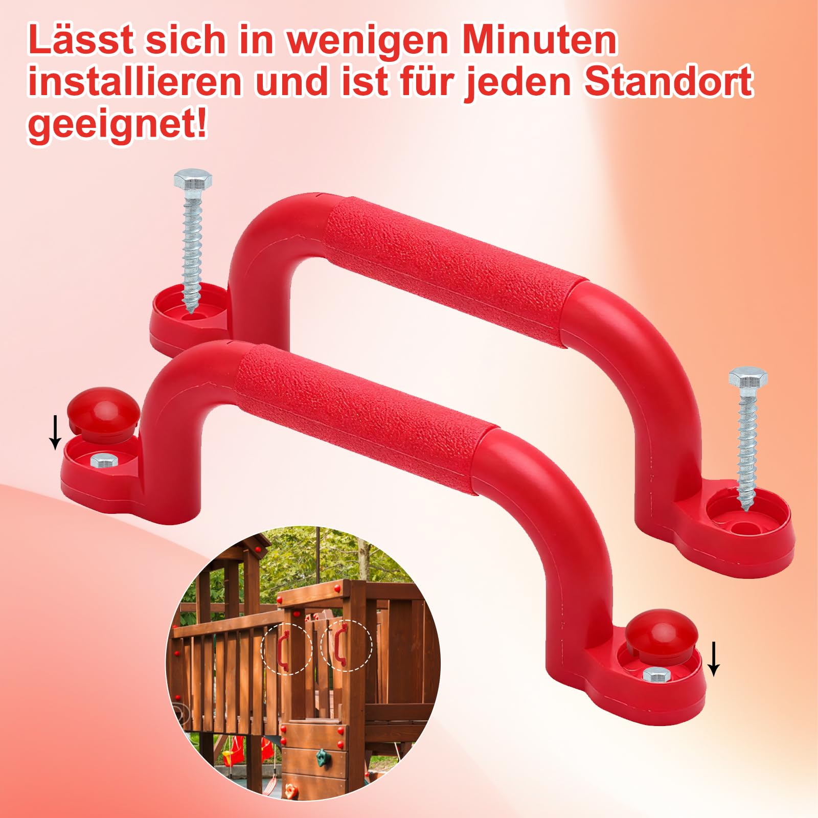 VOSSOT 2 Maniglie per Torre Giochi, Maniglie di Sicurezza in Plastica, Robuste per Bambini da Interno Ed Esterno per Casette da Gioco, Alberi, Strutture per Arrampicata (Rosso)