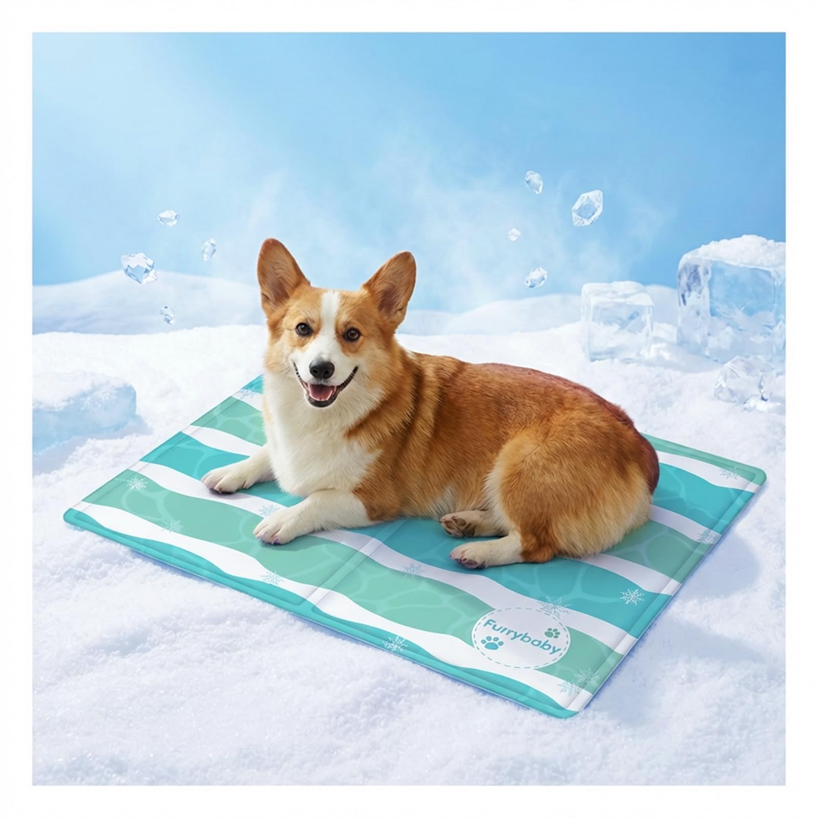 furrybaby Dog Cooling Mat for Medium Dogs, Pet Cooling Mat Self-Cooling Mat for Cat, Gel Cool Mat No Need to Refrigerate or Freeze, Apply Indoors Outdoors Car(Stripes 50x65cm)