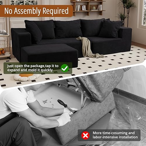 Miniatura 6 de Vamcheer Sofá modular modular con diván, moderno sofá de nube en forma de L con asiento profundo, sofás seccionales para sala de estar, dormitorio,