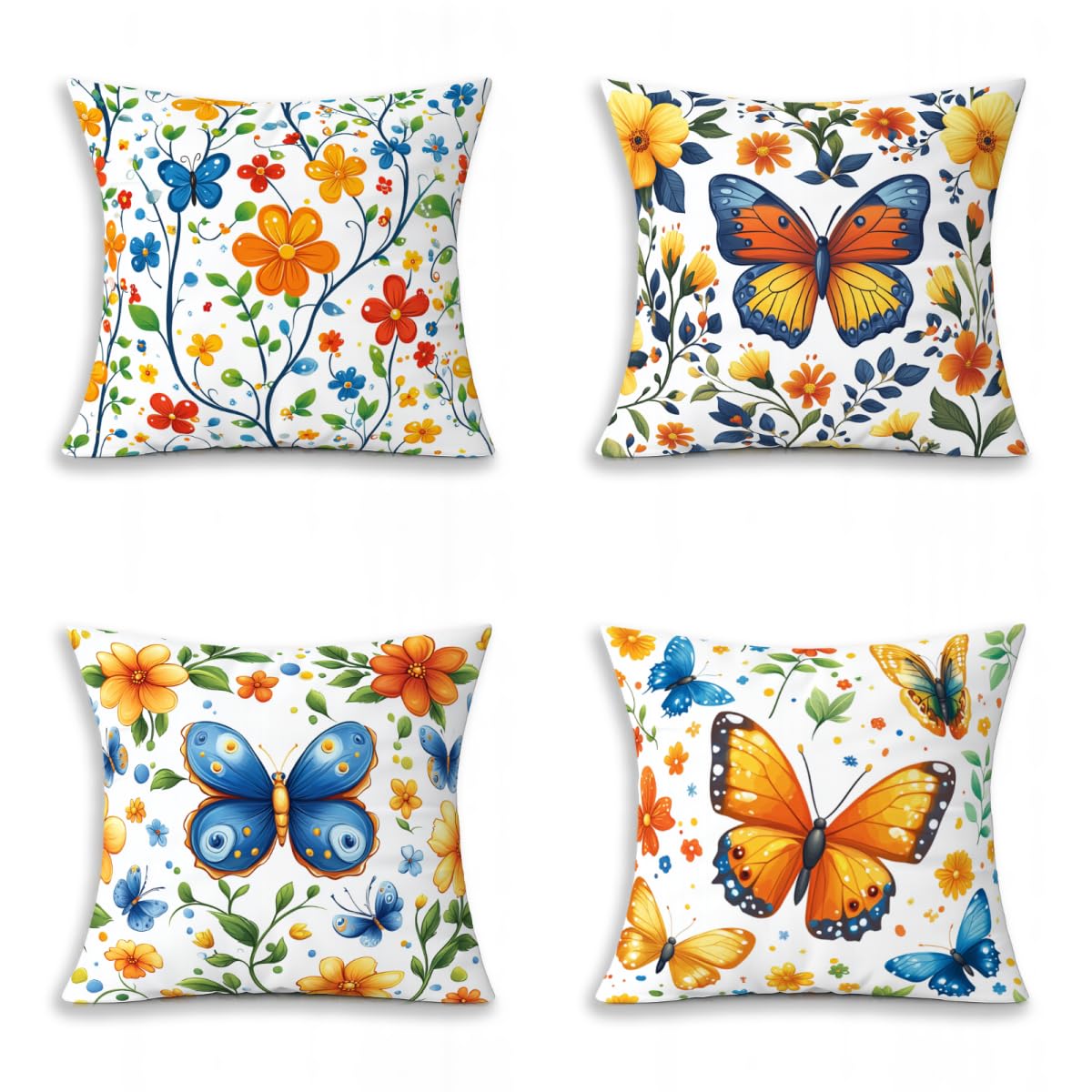Butterfly Throw Pillow Covers Set of 4, Flower Pillow Case 16x16in, Soft Square Couch Cushion Covers, Pillowcases with Invisible Zipper, for Room Decor, Winter Decorations for Home, Sofa, Gifts S-4836