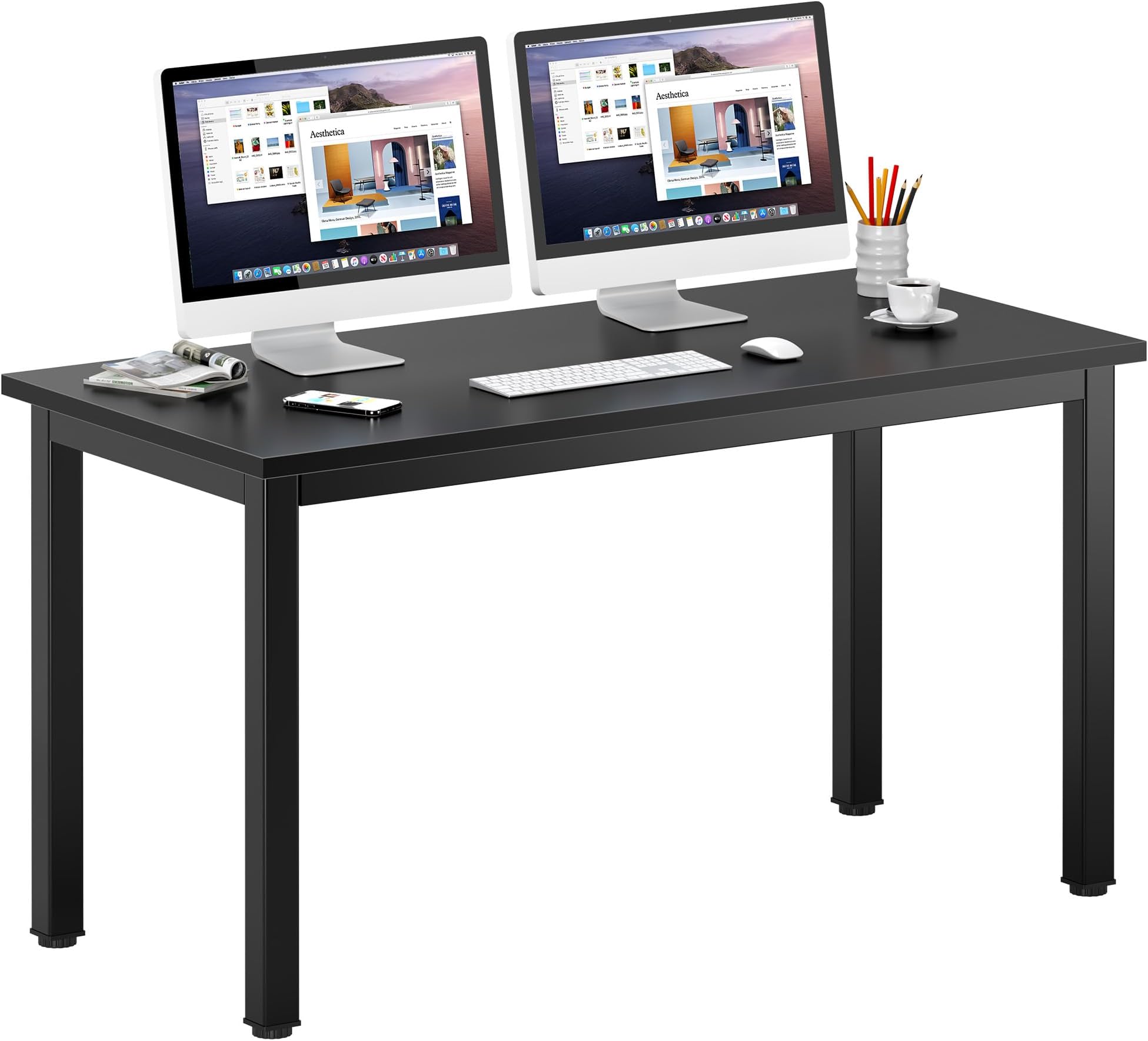 DlandHome 63 inches X-Large Computer Desk, Composite Wood Board, Decent and Steady Home Office Desk/Workstation/Table, BS1-160BB Black Walnut and Black Legs, 1 Pack