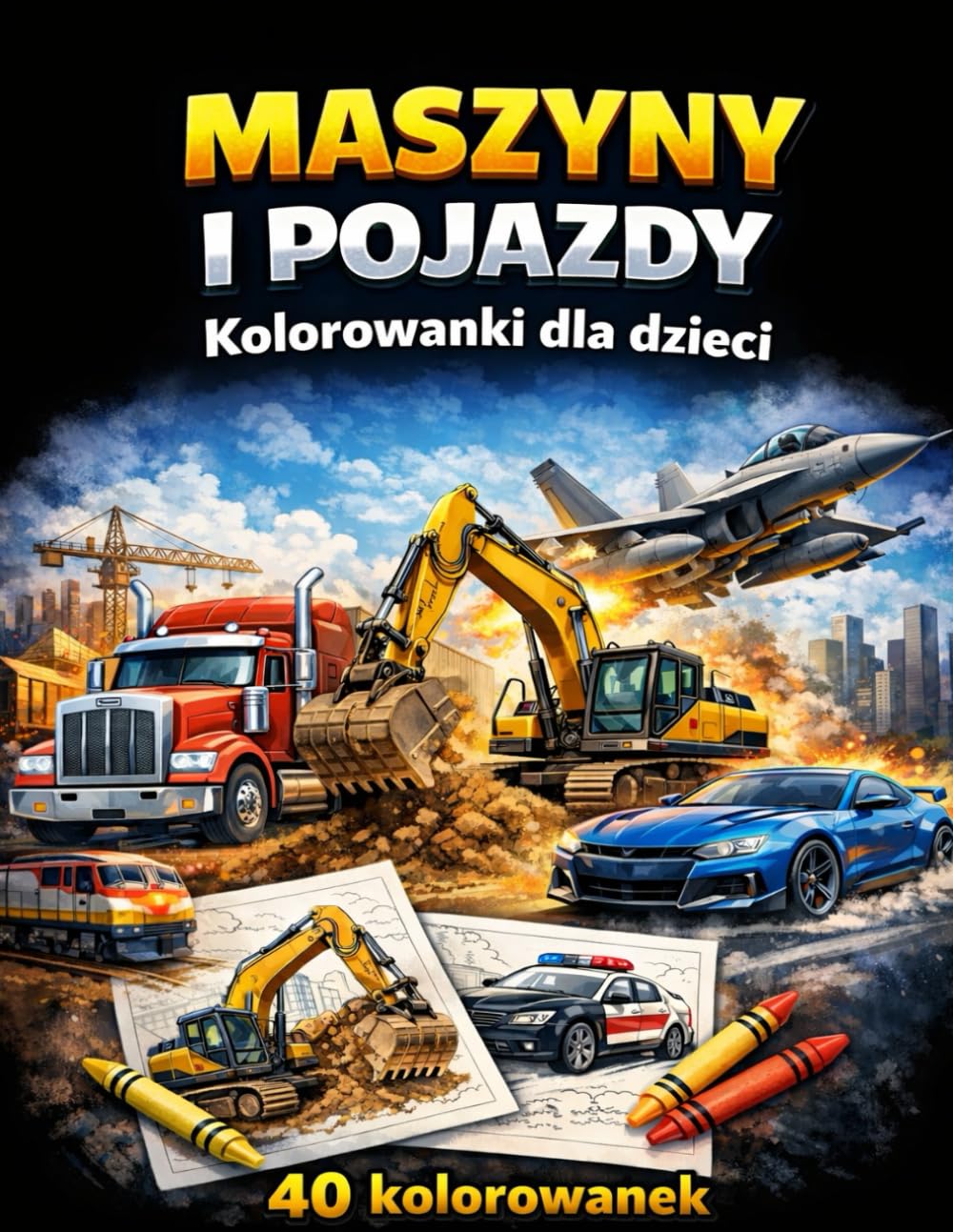 Maszyny i Pojazdy Kolorowanki dla Dzieci: 40 Kolorowanek