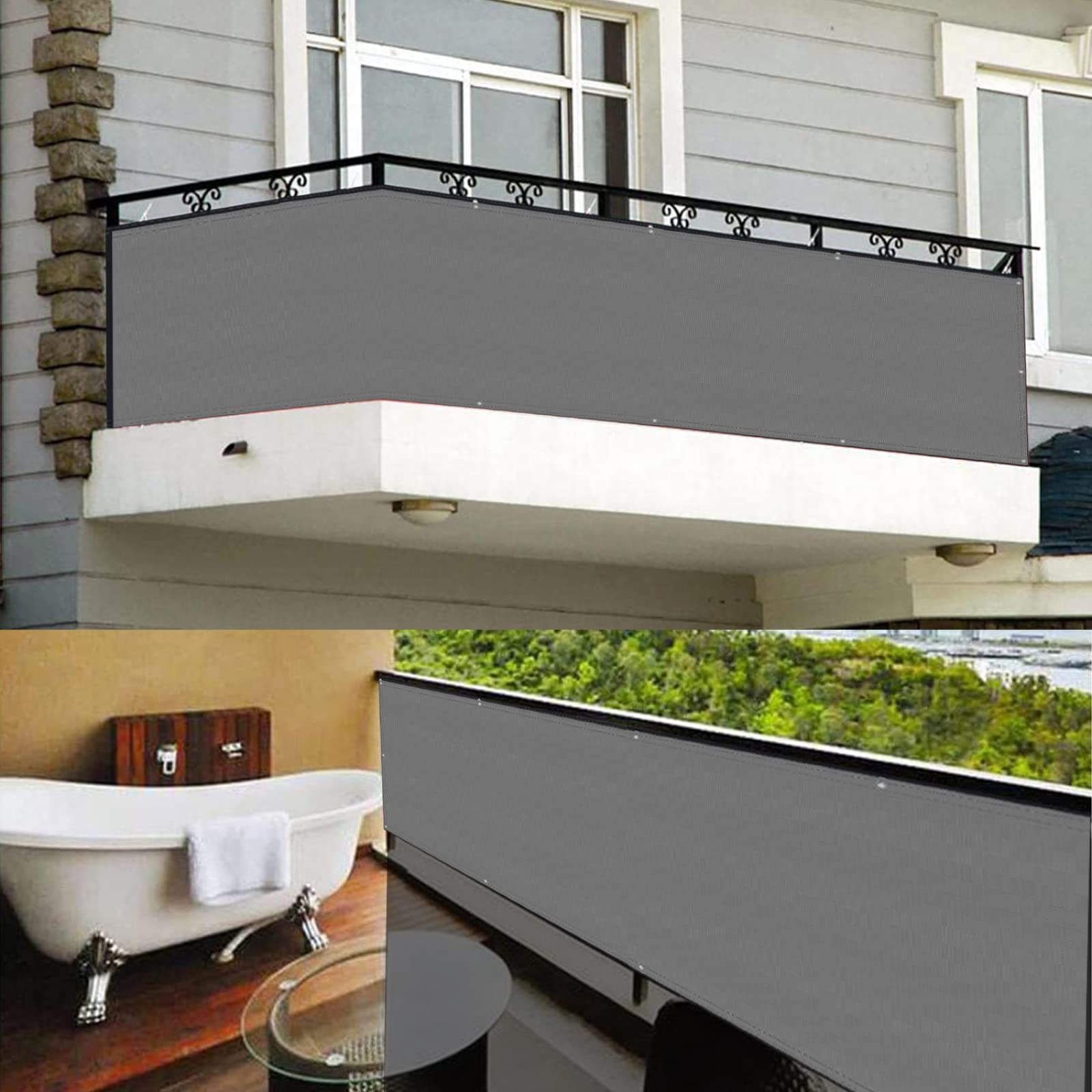 Zewnętrzna 70 x 1300 cm jasnoszara osłona przeciwsłoneczna na balkon podwórko patio ganek syntetyczna osłona przeciwwiatrowa do przyczepy kempingowej można przycinać i
