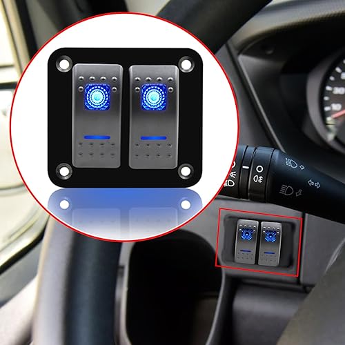 Miniatura 7 de FXC Interruptor basculante panel de aluminio 2 interruptores de palanca de pandillas tablero de 5 pines encendidoapagado 2 retroiluminados LED para