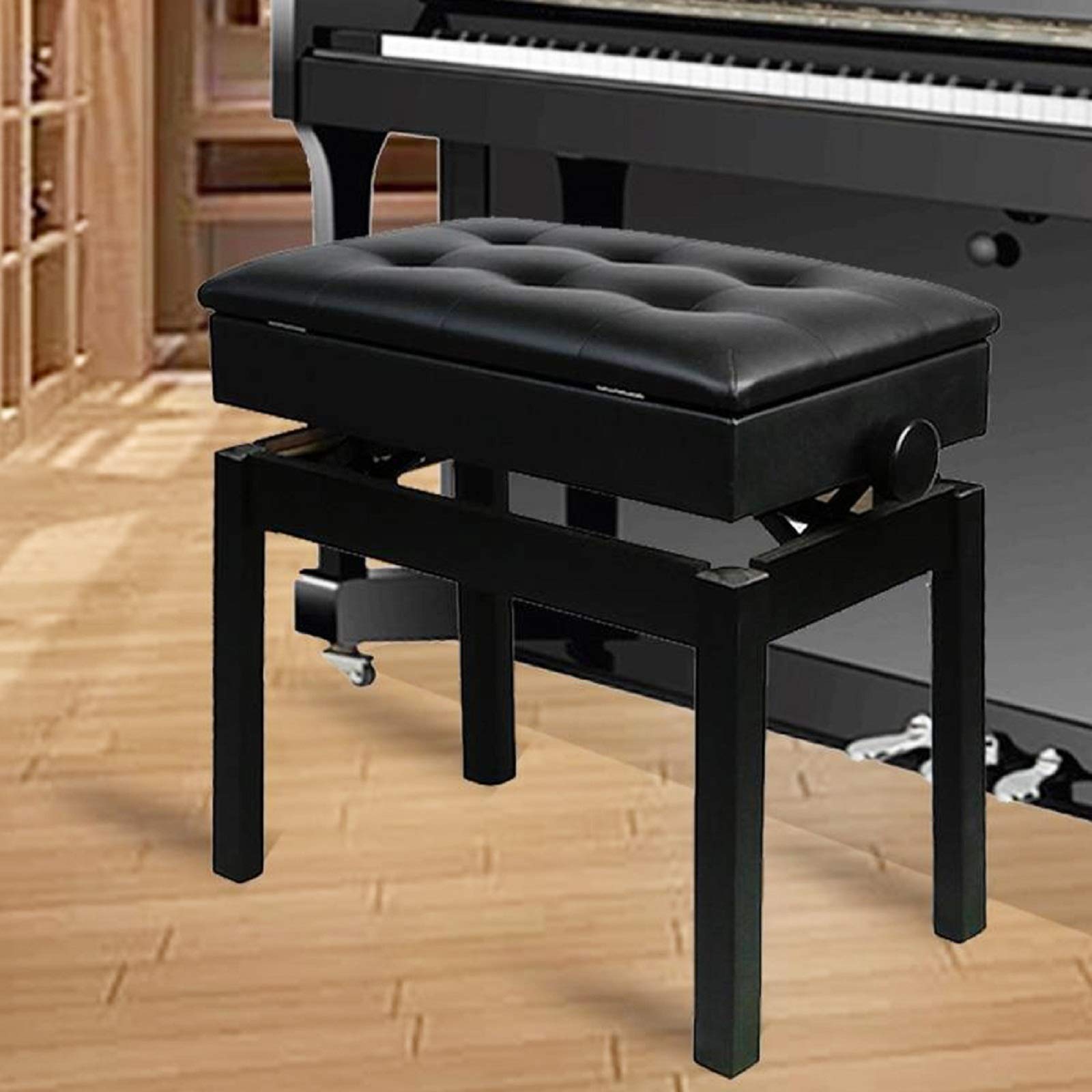 Trintion Pianobank Klavierbank Verstellbare Schwarz Klavierhocker Keyboard (Hoehenverstellbar von 48-58cm Sitzfläche 63 X 34cm) Stabil mit Schwarzem Muster Tragfähigkeit bis 150 Kilogramm