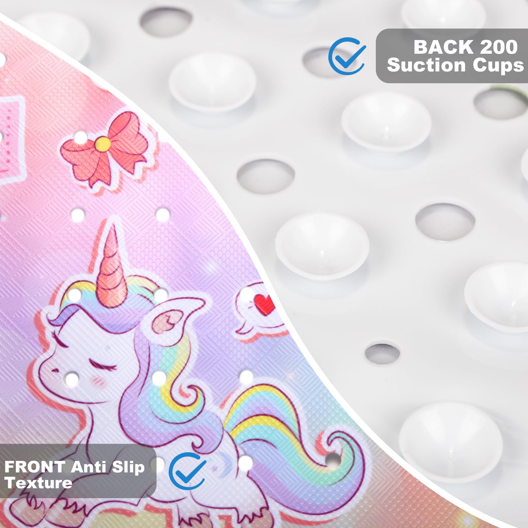 Tapis De Bain Antidérapant Bébé 100×40 Cm Licorne – 200 Ventouses, PVC Sans BPA, Lavable Machine