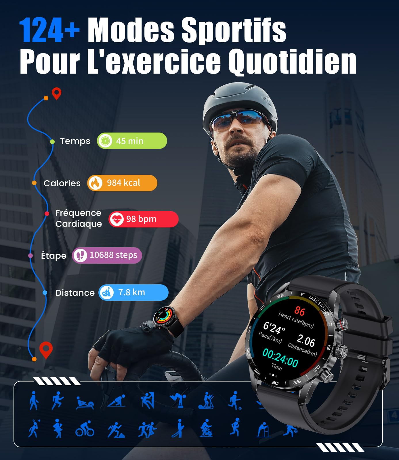 LIGE Montre Connectée Homme 1,43'' AMOLED, Appel Bluetooth, Assistant Vocal, 2 Bracelets, Autonomie 15 Jours, 124 Modes Sportifs Smartwatch iOS Android