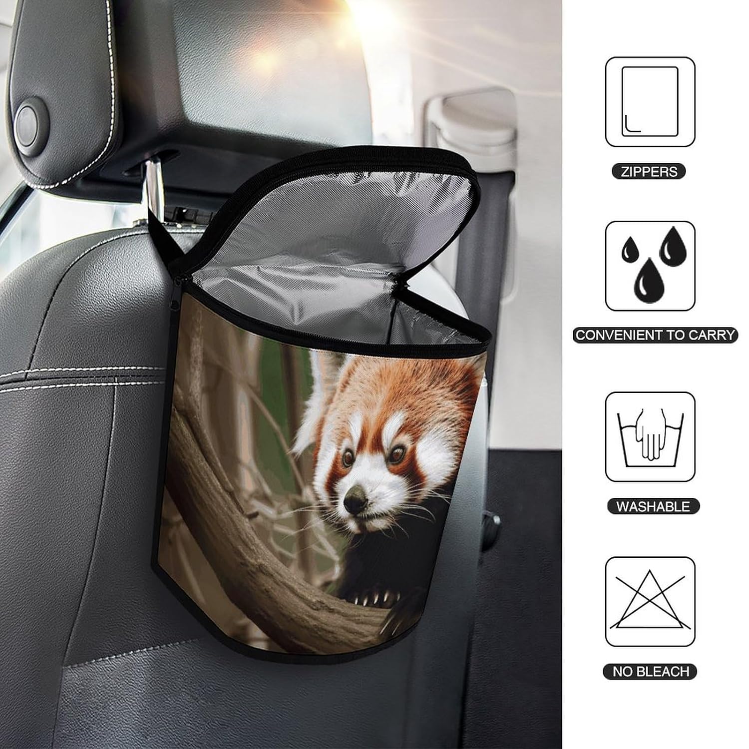 Car Trash Can Car Organizer Red Panda on Tree Branch Printed Car Garbage Can with Lid Portable Car Bin for Cars and RVs