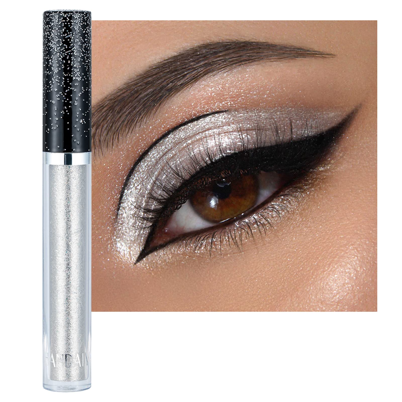 Glitter-Eyeshadows, Liquid Eyeshadows, Long-lasting Metals-Gloss-Sparkling Silver, Gold High-pigmented Colorful Glitter-Eye-Shadows(01#Silver)