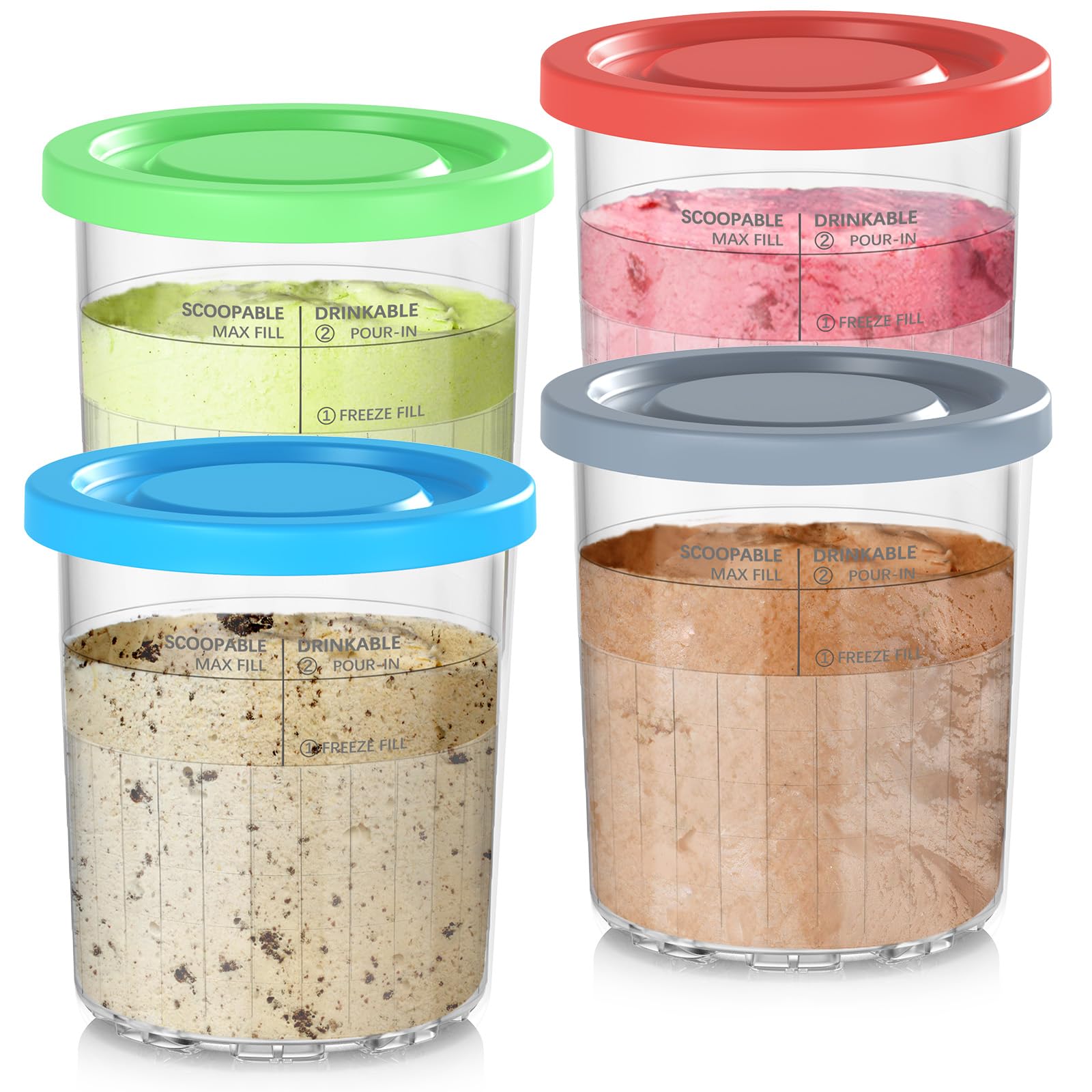 24OZ Containers Replacement for Ninja Creami Deluxe pints 4 Pack, Compatible with NC500 Series 11-in-1 Ice Cream Makers, Extra Delux Pint Containers,