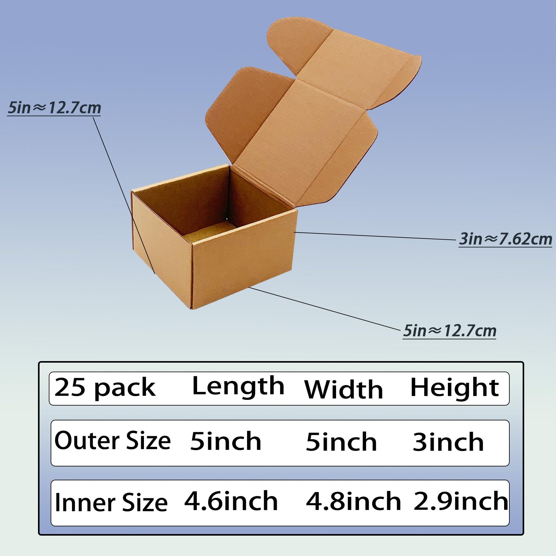 Versandkartons aus Wellpappe, 12,7 x 12,7 x 7,6 cm, Braun, 25 Stück, für kleine Unternehmen, Versandkartons, recycelbar, Umzugsaufbewahrung, Versandkartons, Großbuch, Literatur, Geschenk, 25 Stück
