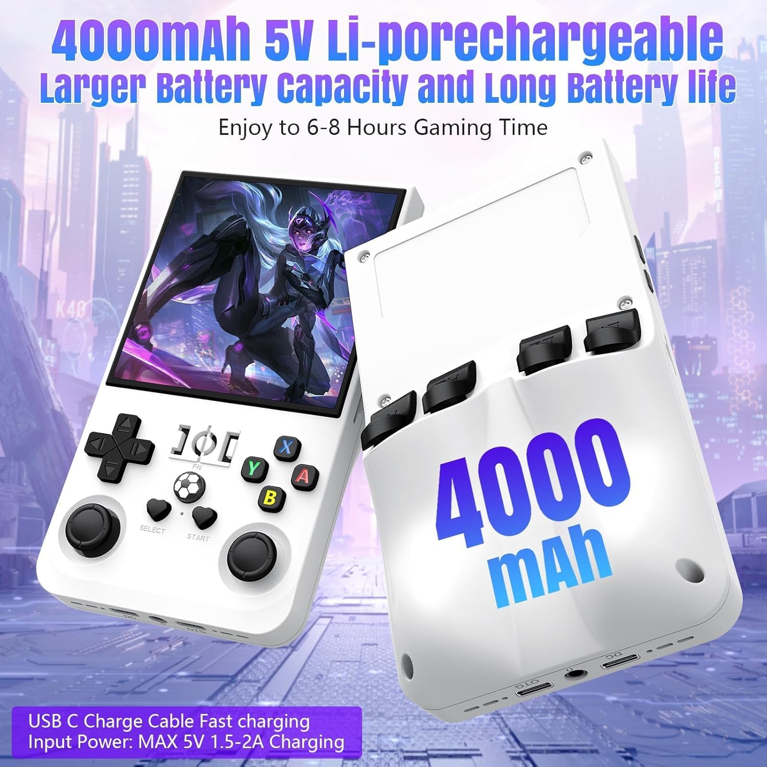 R36MAX Retro Handheld Game Console with Open Source Linux System, 64GB TF Card Built-in 18,000+ Classic Video Games, Portable Gaming Console with 4.0-inch IPS HD Screen & 4000mAh Battery (White 64GB)