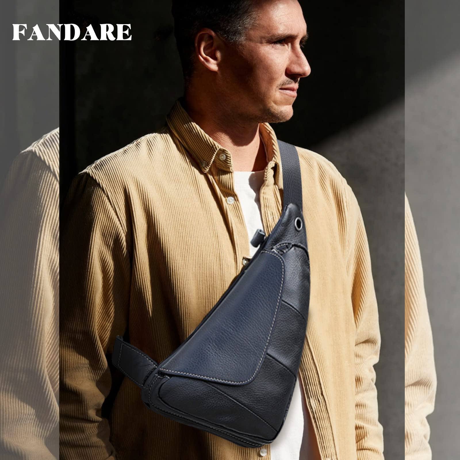 FANDARE Antivol Sac Poitrine Homme Sac Bandoulière des Sports Cuir Sacoche Sac Bandouliere Femmes Sac d'Epaule Sacoche Sacs a Dos Porté pour Voyage Sports épaule Travers Cyclisme Moto Sling Bag Noir