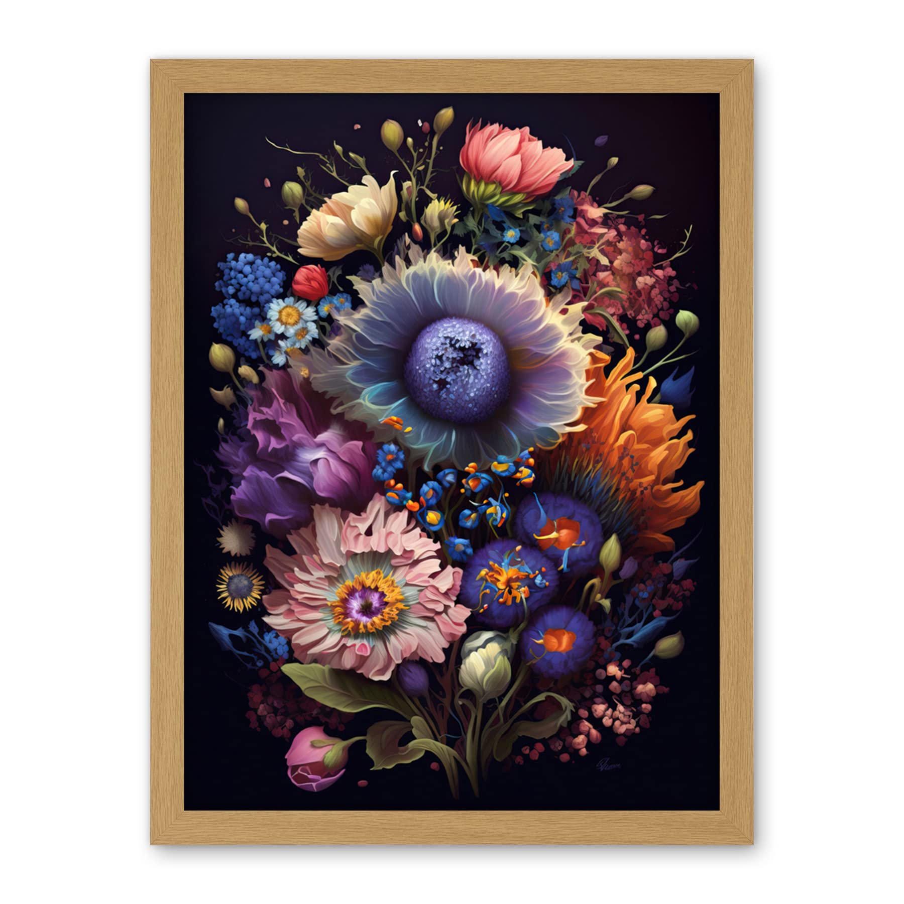 Artery8 Flower Bouquet Purple Pink Orange Floral Art Artwork Framed Wall Art Print 18X24 Inch