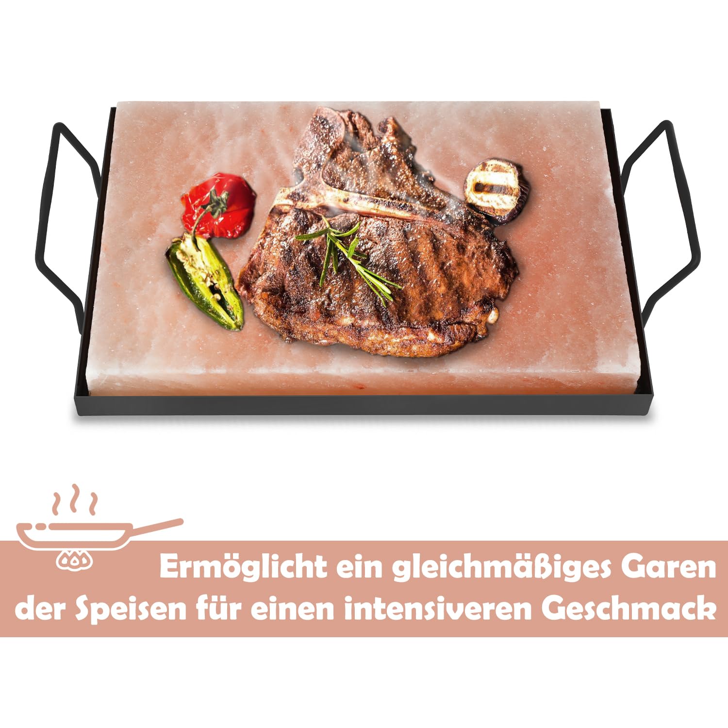 Joparri Lot de 4 pierres de sel pour barbecue - 30 x 20 x 3 cm - Avec plaque en fer - Sel de cristal original du promontoire - Réutilisable
