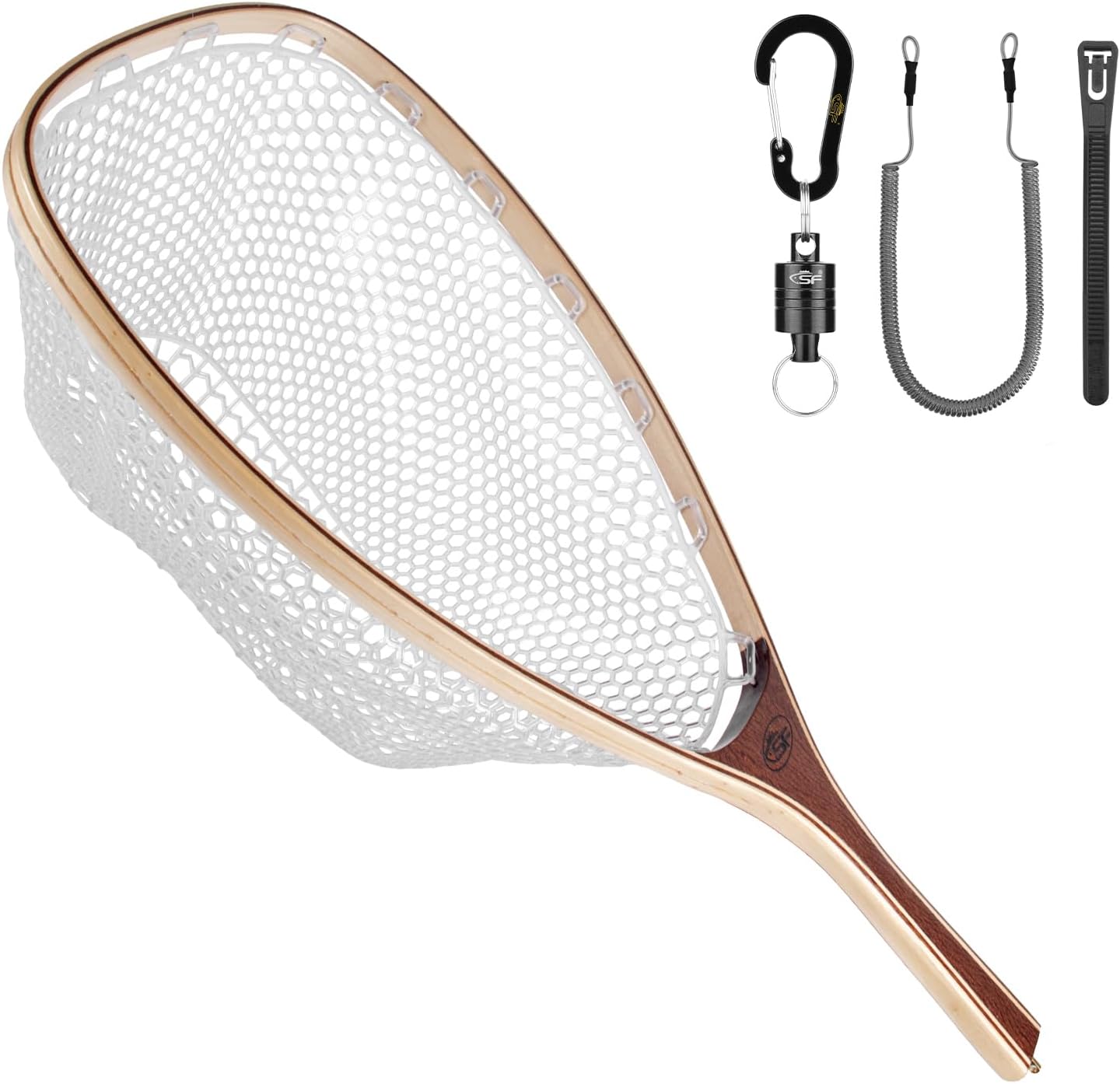 Fly Fishing Landing Net Wooden Frame Soft Rubber Mesh Trout Net Catch and Release Fishing Net