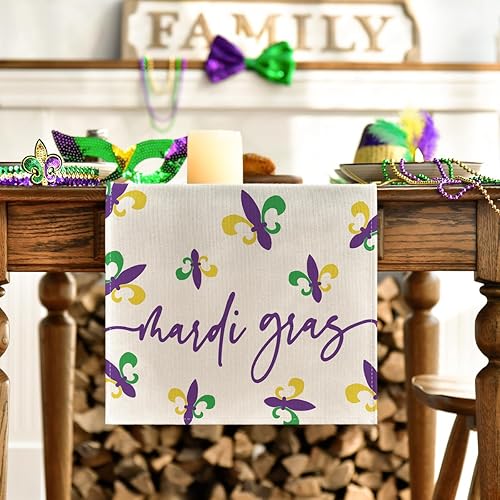 Miniatura 3 de Artoid Mode Iris Purple Mardi Gras - Camino de mesa decoración de mesa de comedor de cocina de temporada para decoración de fiesta en el hogar 13 x