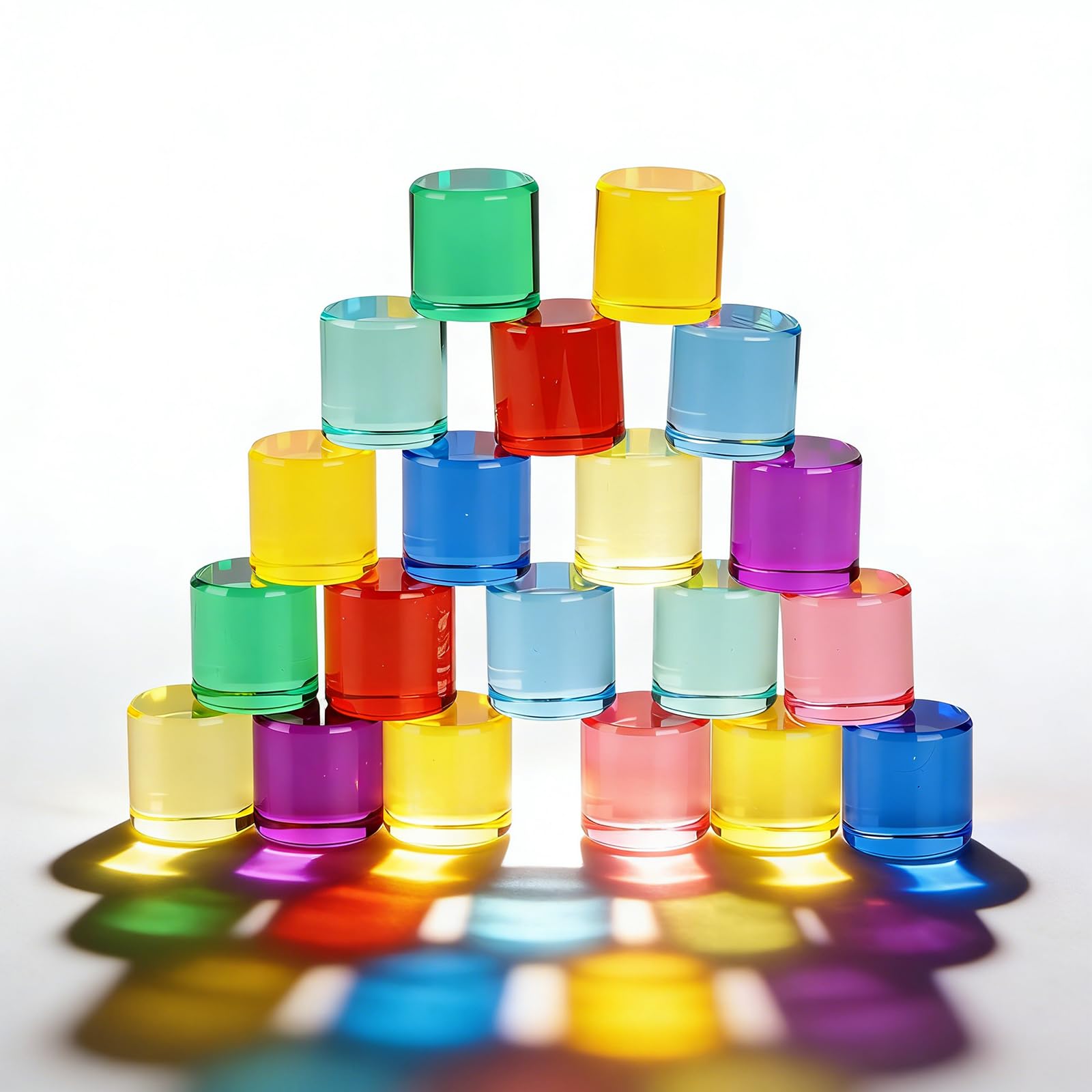 20pcs Acryl Bausteine Kinder - Sensorik Bausteine Jelly Blocks, Lichtbausteine, Montessori Regenbogen Building Blocks, Acrylbausteine, Motorikspielzeug Stapelstein, Bauklötze ab 3 Jahren (Zylinder)