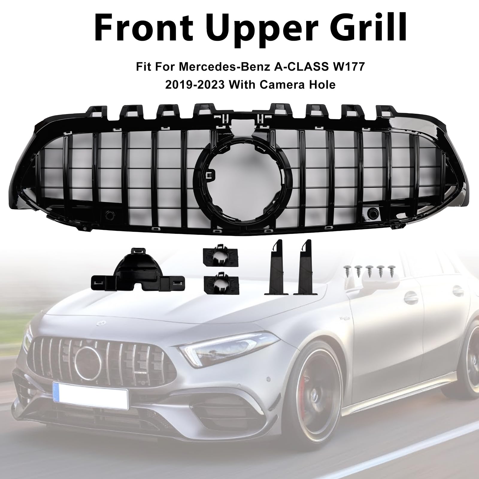Griglia paraurti Anteriore GT-Style Front Bumper Grille Fit for Mercedes Benz A-Class W177 2019-2023 Black (No Logo)