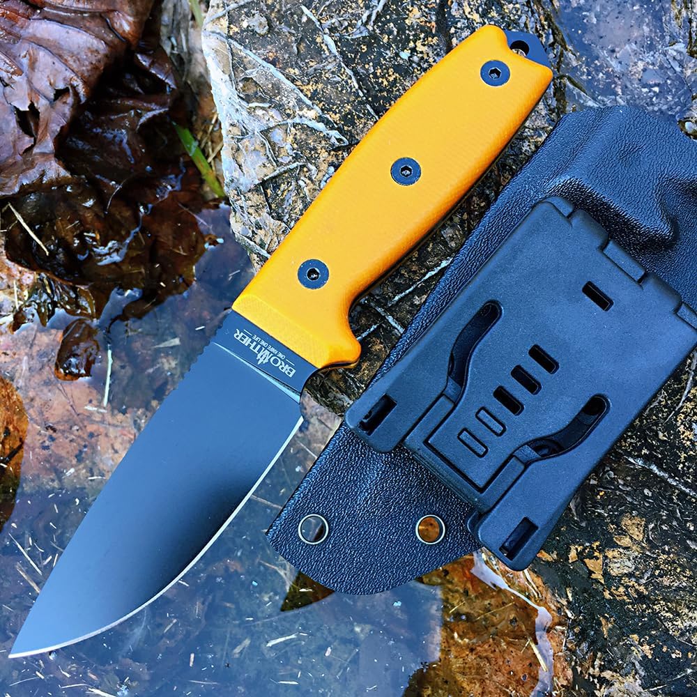 Watchman F016 Fixed Blade D2 Knives with Sheath,Full Tang Bushcraft Knife with Kydex Sheath Hunting Knife with Mircarta Handle for Camping, Survival, Fishing (Amber)