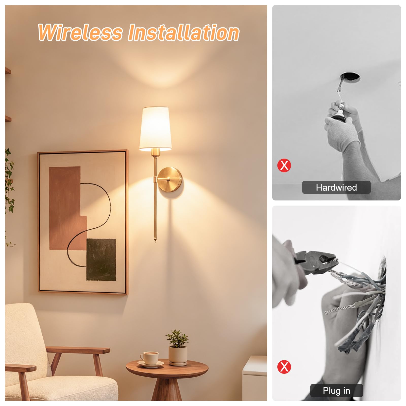 Juego de dos apliques de pared que funcionan con pilas (dorado)