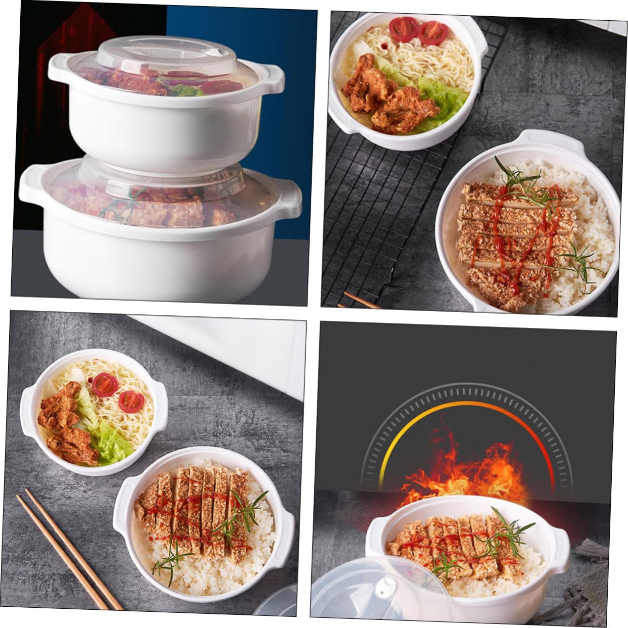 3 Piezas Recipientes para Alimentos con Tapa Transparente Aptos para Microondas y Refrigerador Envases de Resistentes y Multifuncionales para Cocina y Conservación de Comida