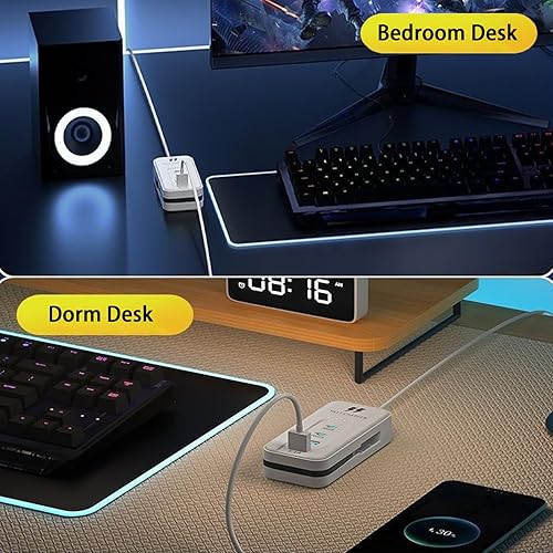 Miniatura 6 de Regleta de alimentación USB con 2 USB-A + 2 USB-C + cable desmontable tipo C, cable de enchufe tipo A de 2 pines (norteamericano), salida