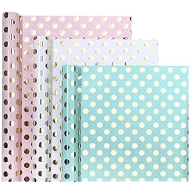 WRAPAHOLIC Birthday Wrapping Paper Roll - Mini Roll - 3 Rolls - 17 inch x 120 inch Per roll - Gold Foil Pink White Mint Polka Dots Design for Party, Holiday, Baby Shower