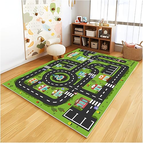 Analog ABC - Alfombra para niños, alfombra de juego para sala de juegos, alfombra de carretera de vida urbana para autos, divertido mapa de la
