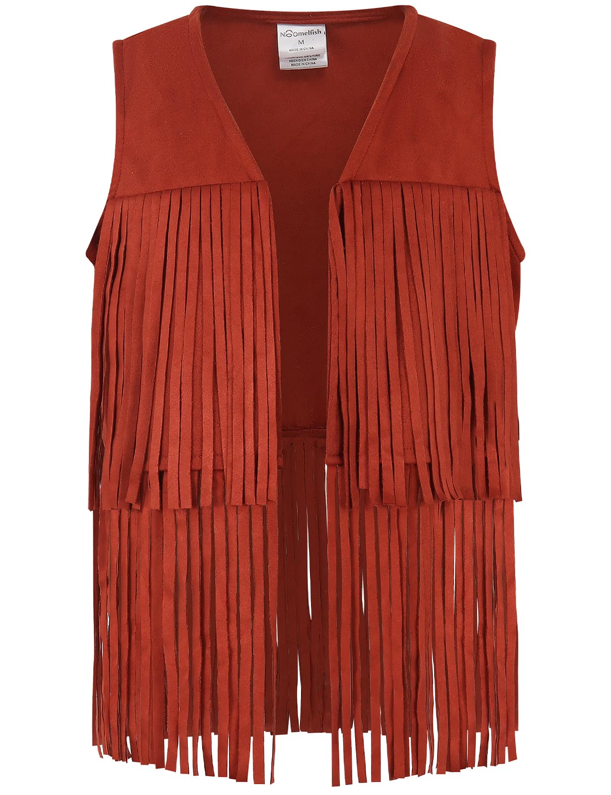 Noomelfish Girls Faux Suede Fringe Vest Sleeveless Boho Tassels Jacket Cardigan (5-12 Years)