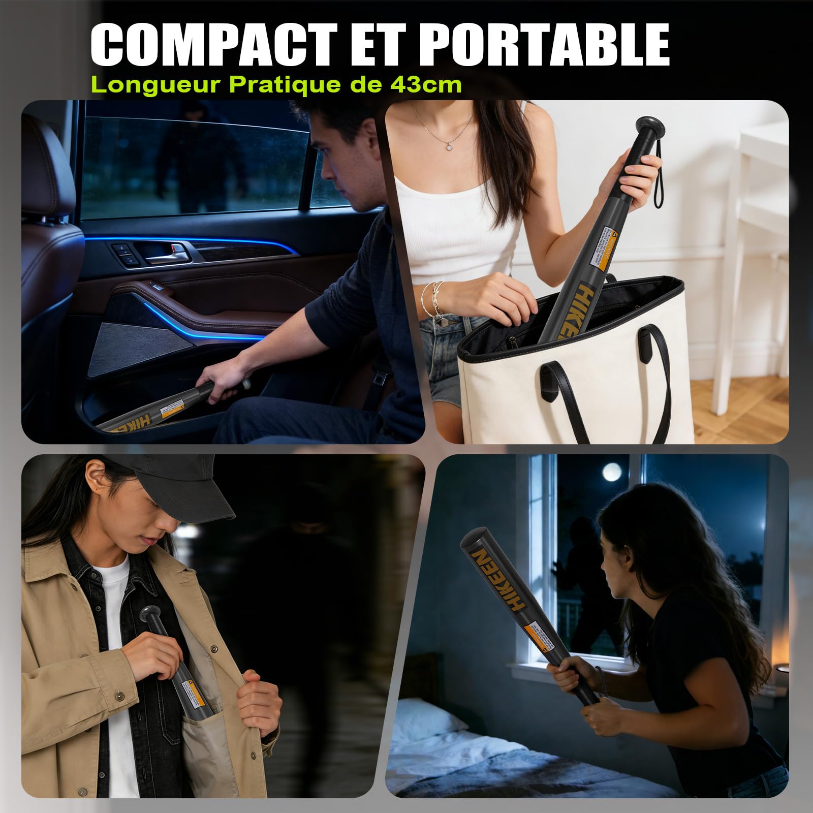 BOOSTEADY Batte de Baseball en Acier Robuste avec Poignée Antidérapante et Bracelet en Paracorde, Longueur Pratique de 43 cm, Compacte et Portable