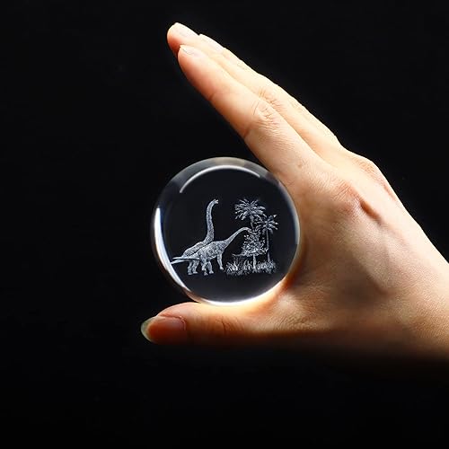 Miniatura 4 de ZEERSHEE Bola de cristal decorativa de 2.3 pulgadas, figuras de dinosaurios de cristal grabadas con láser 3D, bola de vidrio con soporte, regalo de