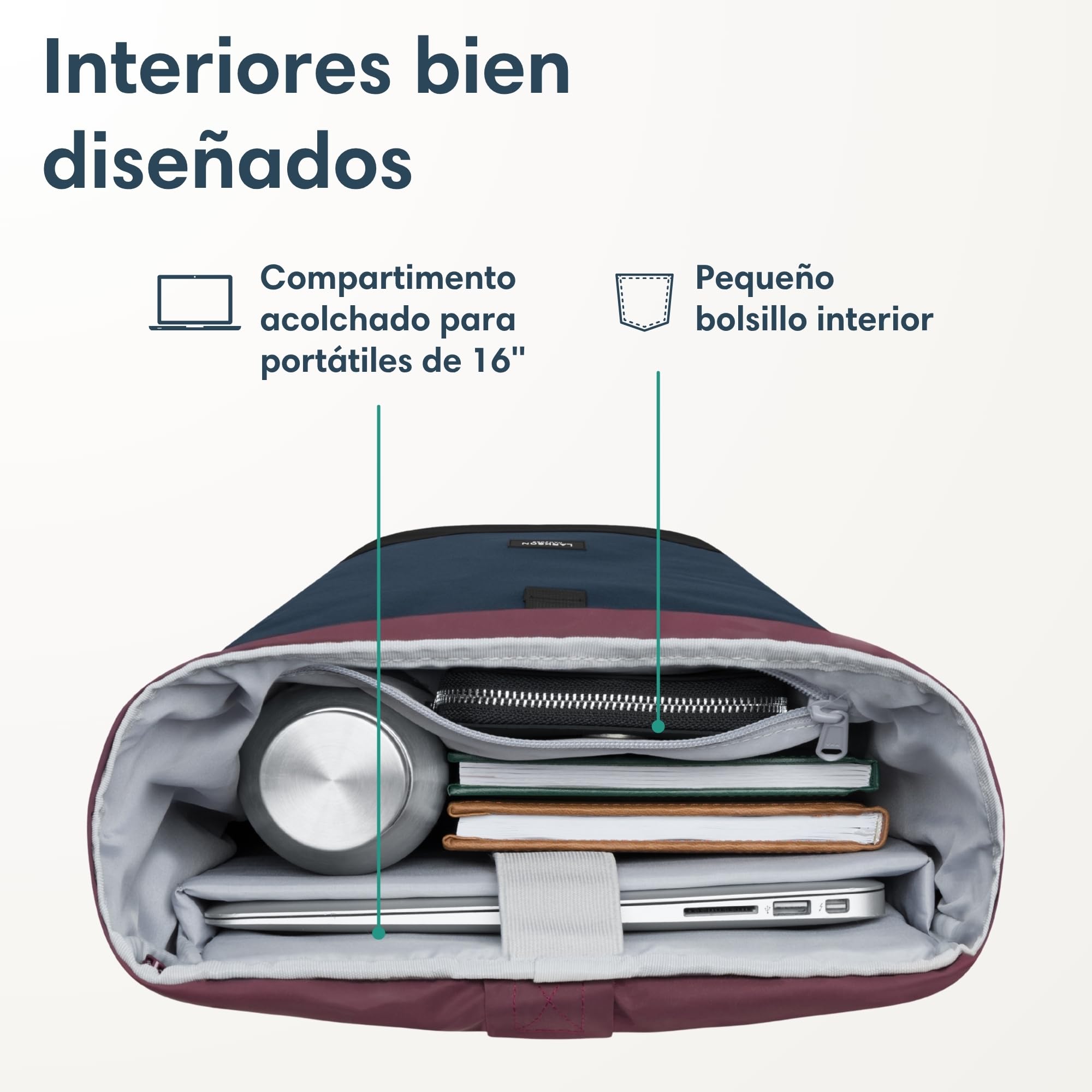 LARKSON Mochila Mujer y Hombre Azul Rojo - Janne Small - Mochila Pequeña con Compartimento para Portátil - Para Universidad Trabajo Viajes y Bicicleta - Repelente al Agua