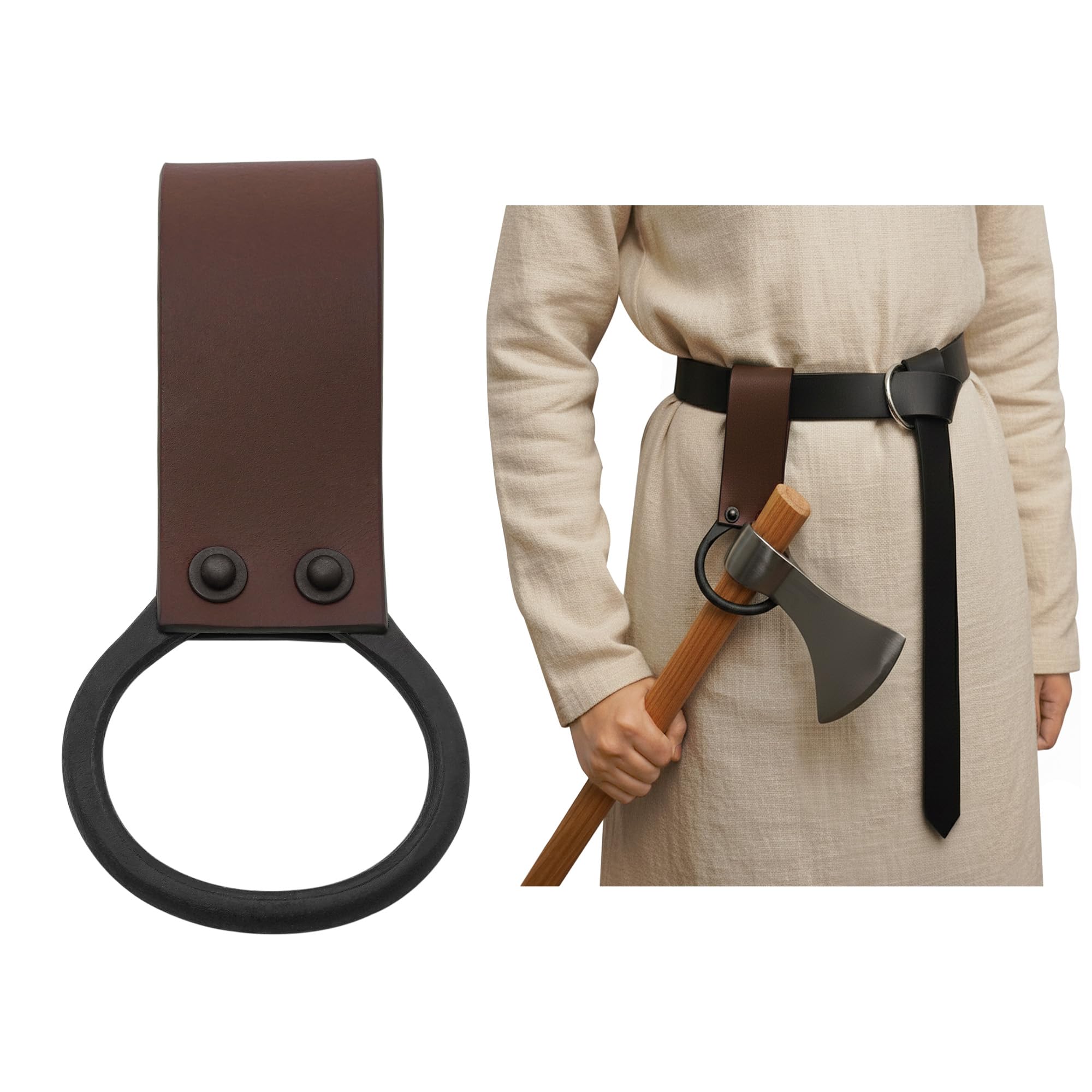 Lord of Battles Medieval Genuine Leather Axe Frog | Axe Holster with Belt Loop | Waist Holder for Axes, Tools (Brown)