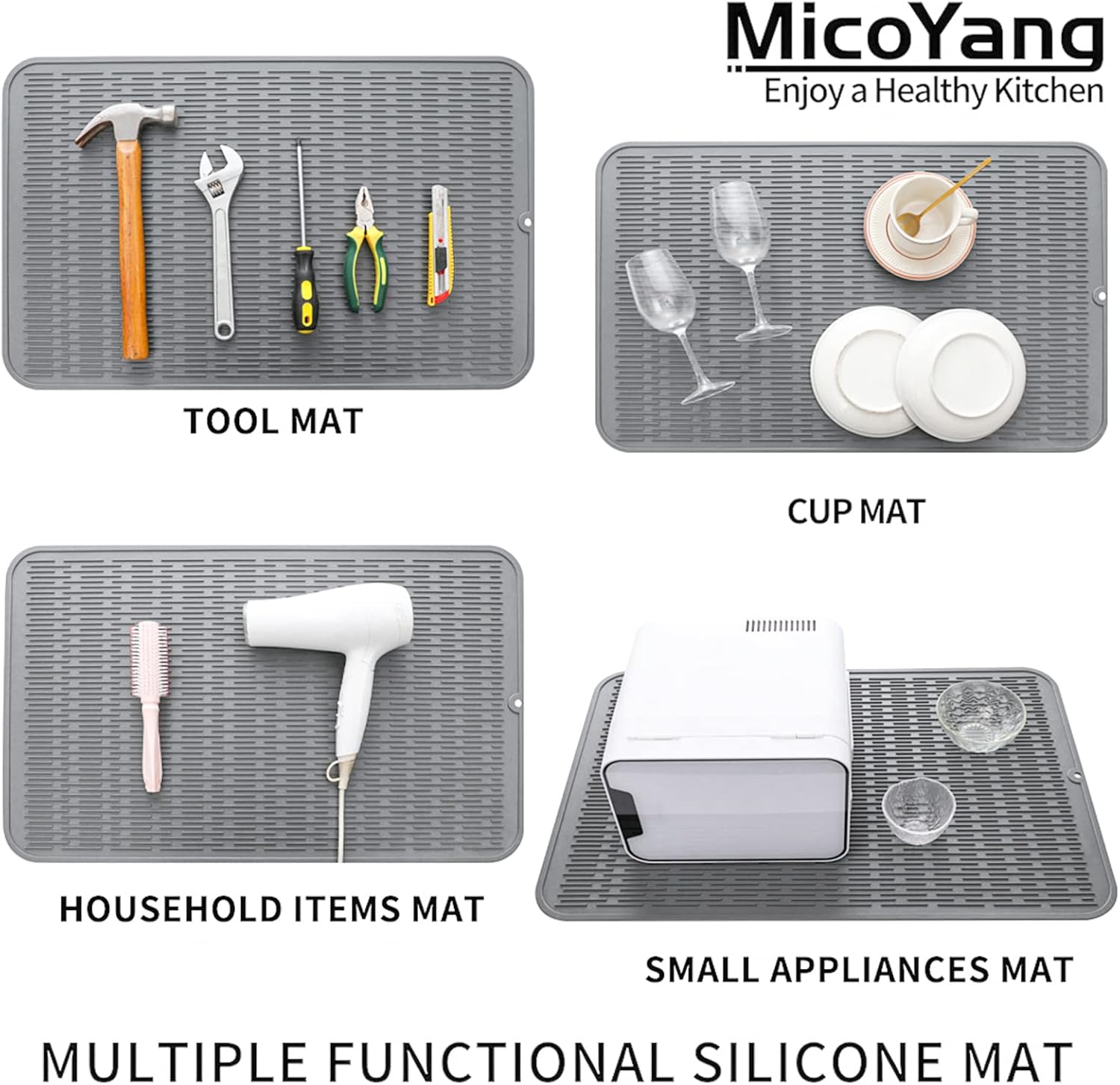 MicoYang Silicone Dish Drying Mat for Multiple Usage,Easy clean,Eco-friendly,Heat-resistant Silicone Mat for Kitchen Counter or Sink,Refrigerator or Drawer Liner Grey 3XL 28 inches x 18 inches