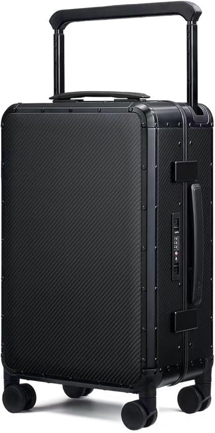 20 Inch Hardside Carry On Luggage with Spinner Wheels, Carbon Fiber Hard Shell Rolling Suitcase Built-In TSA Lock USB for Lightweight Travel Airline Approved