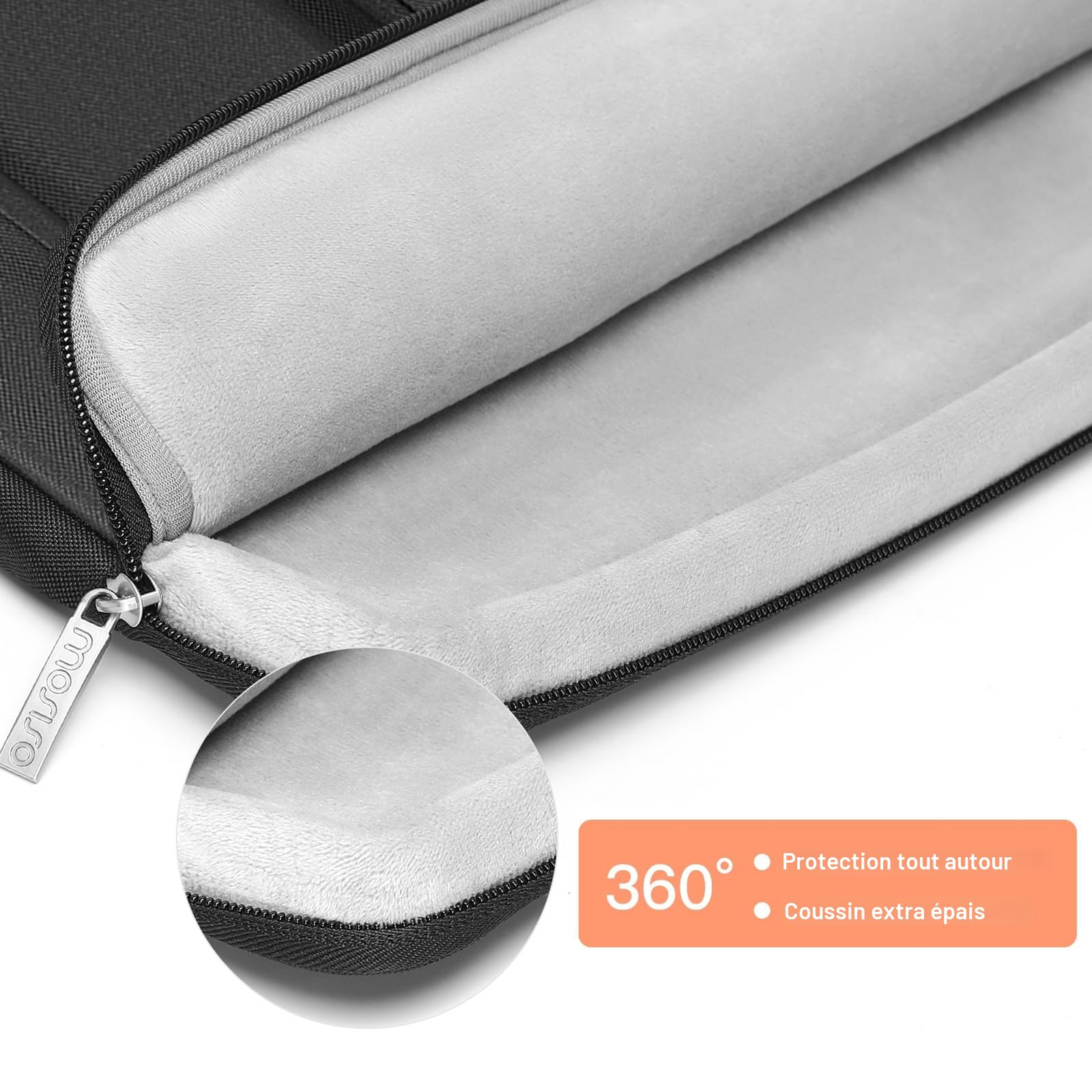 MOSISO Housse Ordinateur 13 Pouces Compatible avec MacBook Air 13 Pouces M5 M4 M3 M2 M1 2026-2018/Neo/Pro 13 M2 M1,Pochette PC Ouvert Latérale avec 2 Surélevées&1 Poche à Rabat,Noir