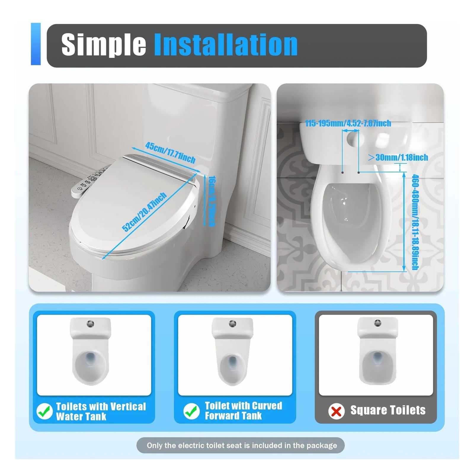 Sedile WC Elettrico 45 * 52 16 Cm Regolabile In Acciaio Con Temperatura Del Del'acqua For Servizi Igienici Nelle Case Ospedaliere Robusto E Confortevole