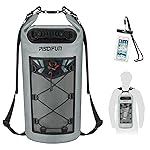 Piscifun Dry Bag, Waterproof Floating Backpack 30L with Waterproof Phone Case for Boating, Kayaking, Fishing, Grey 30L