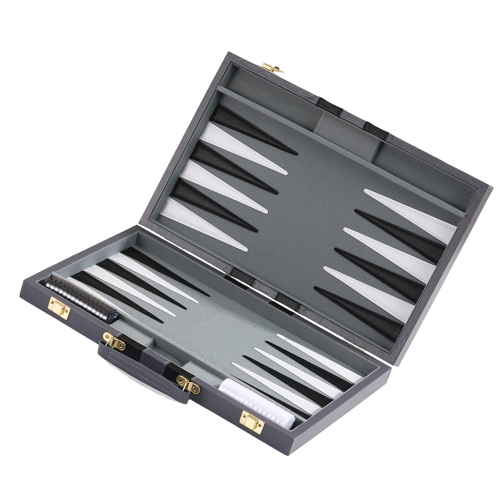 Tappetino da gioco compatto per backgammon con contatori, Grey